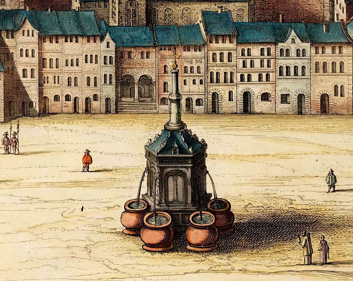 Gravure ancienne du Perron de Liège avant 1693