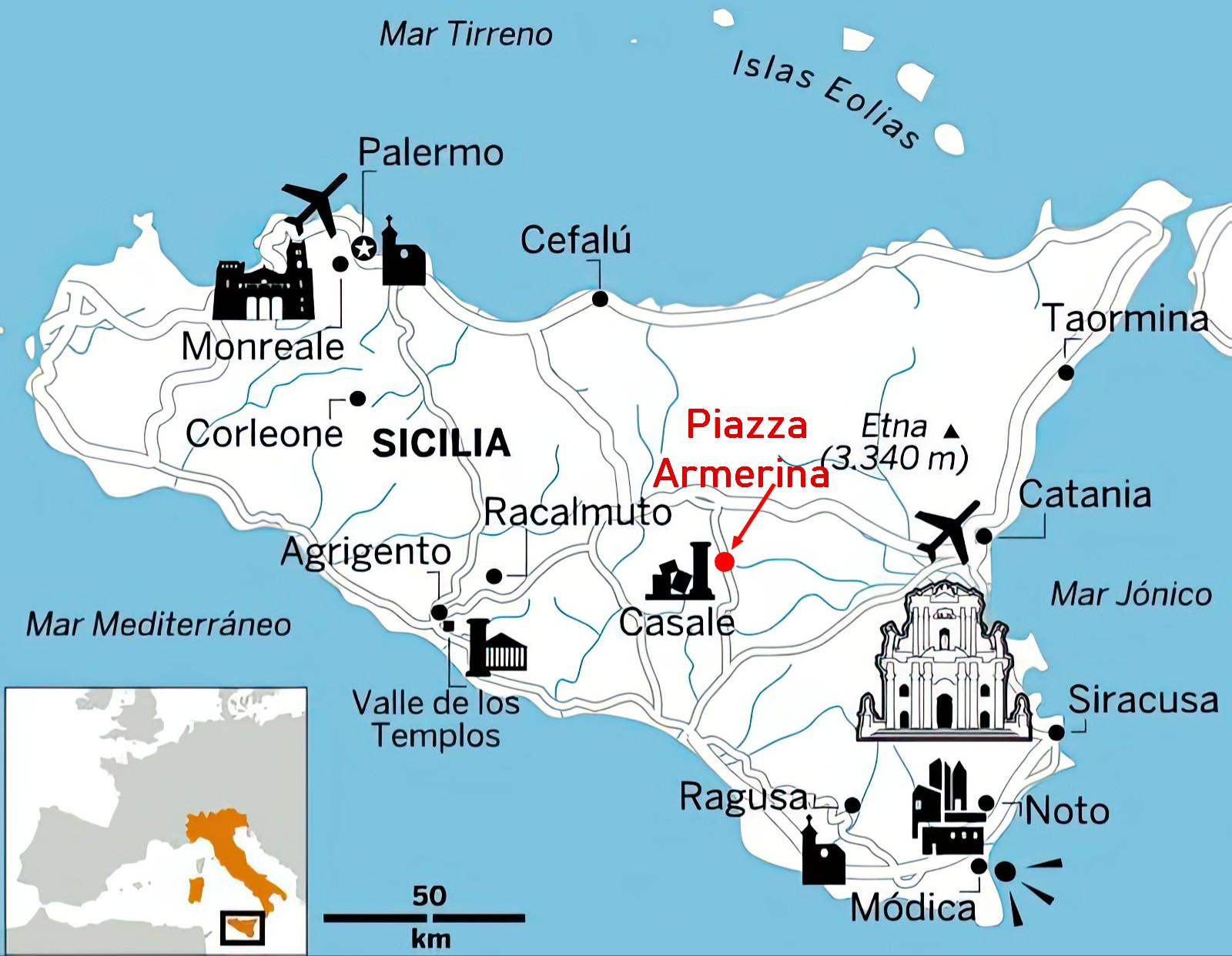 Carte relief Sicile