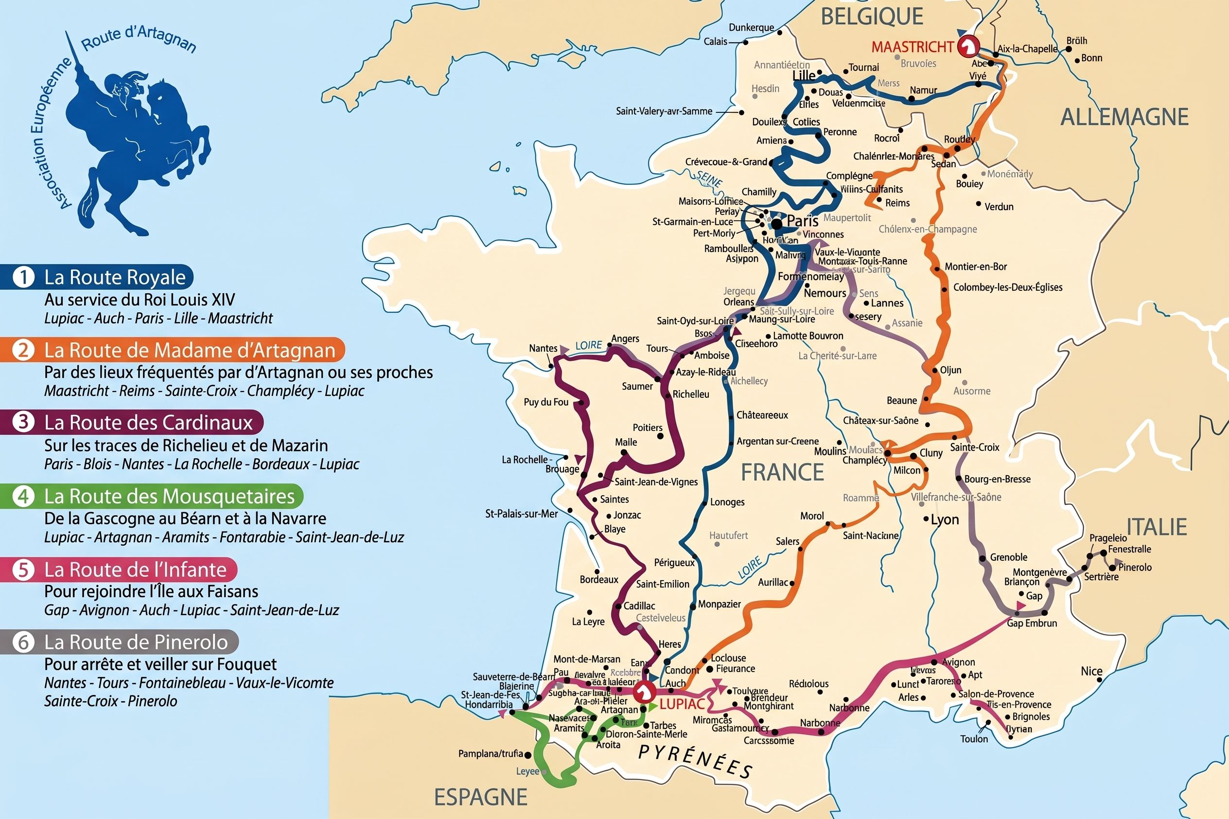 Carte des routes d'Artagnan